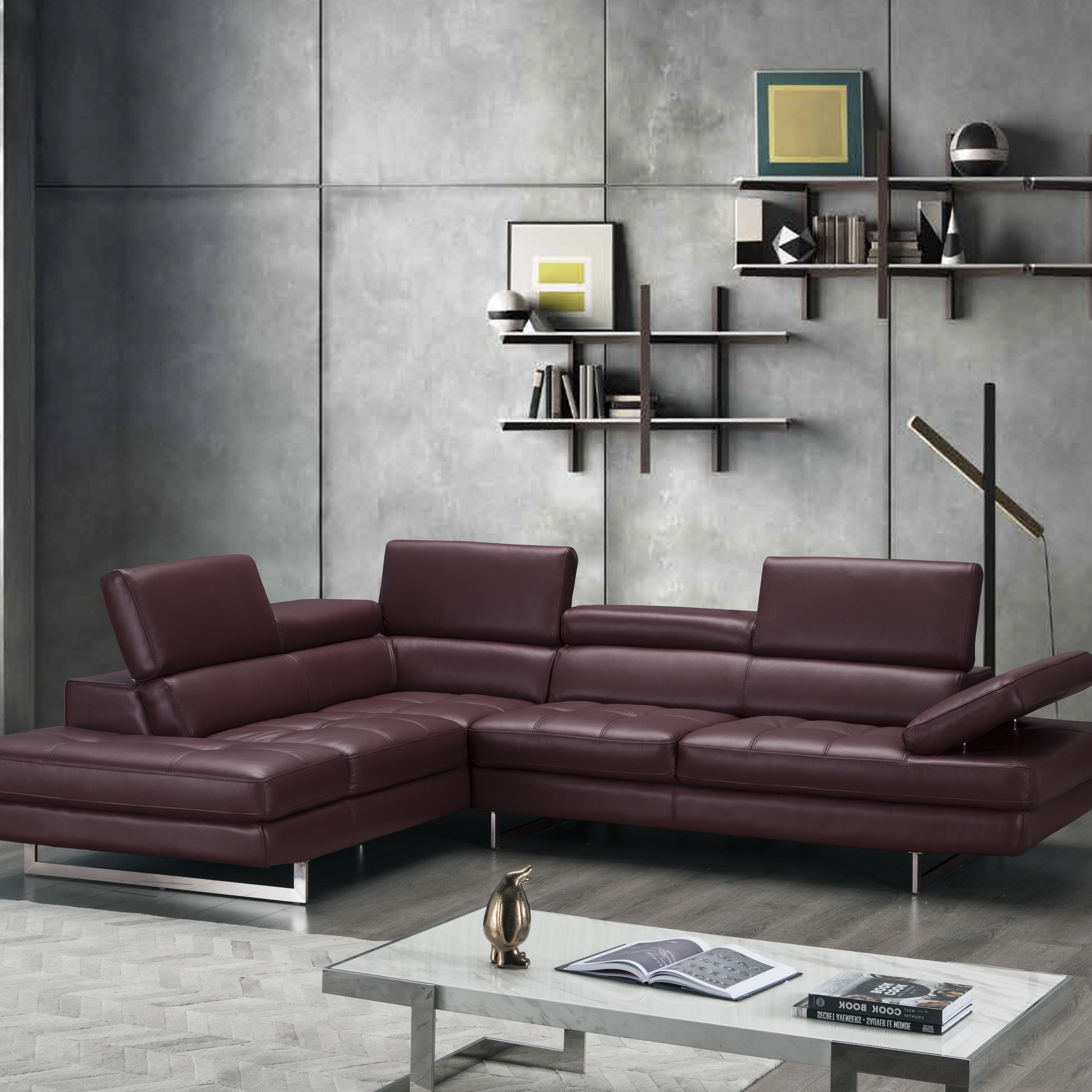A761 Italian Leather Left Hand Facing Sectional in Maroon