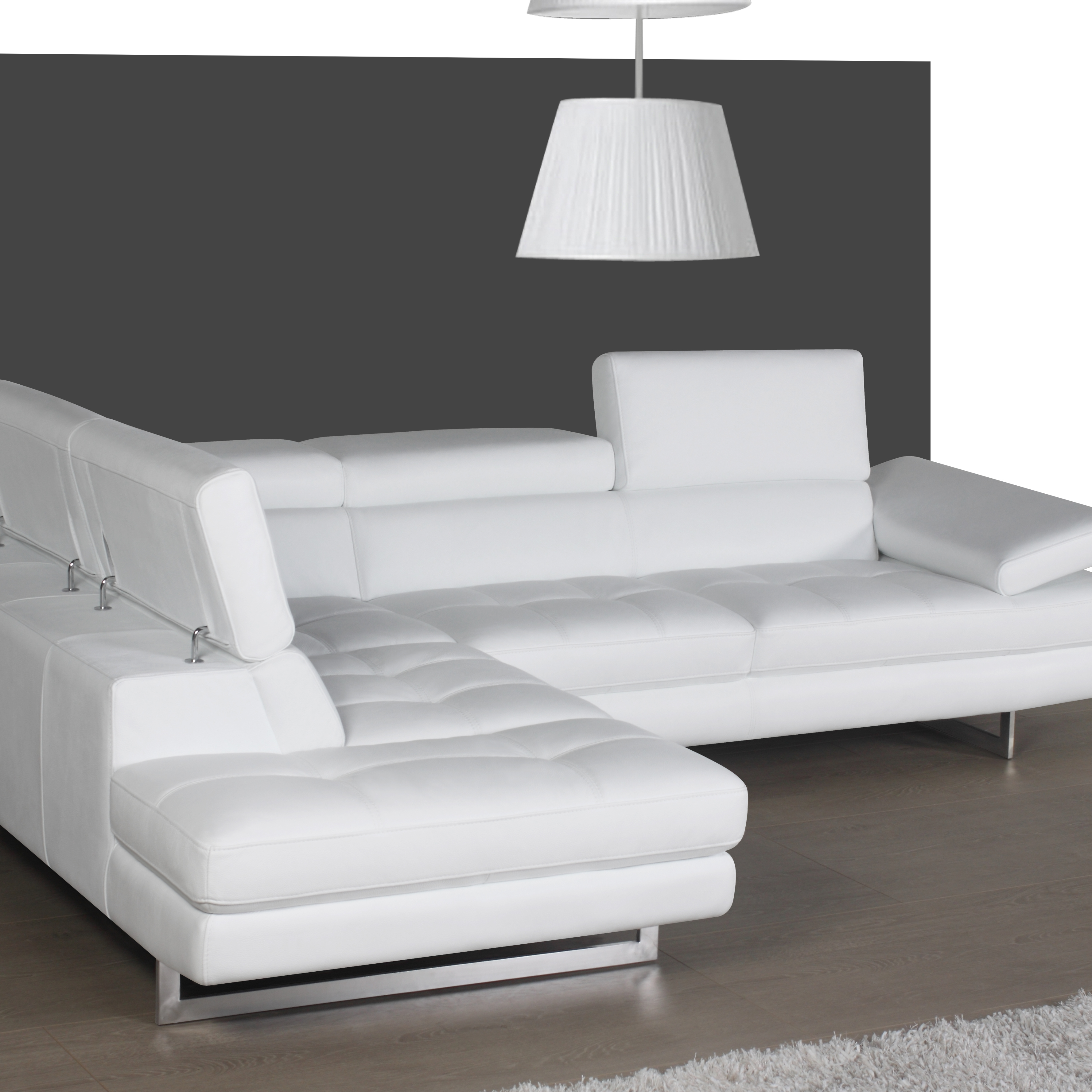 A761 Italian Leather Left Hand Facing Sectional Snow in White