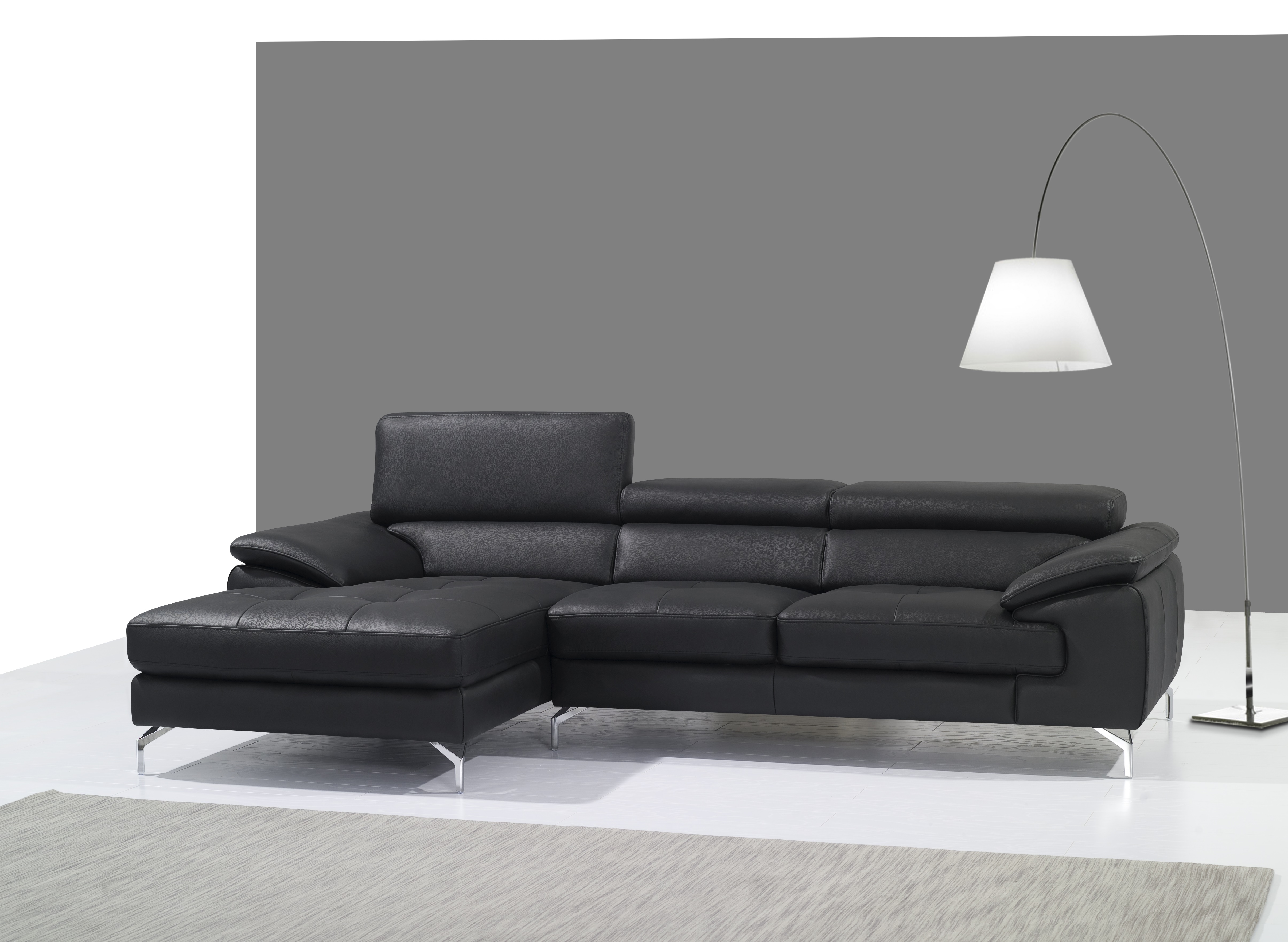 A973B Italian Leather Left Facing Chaise Mini Sectional in Black