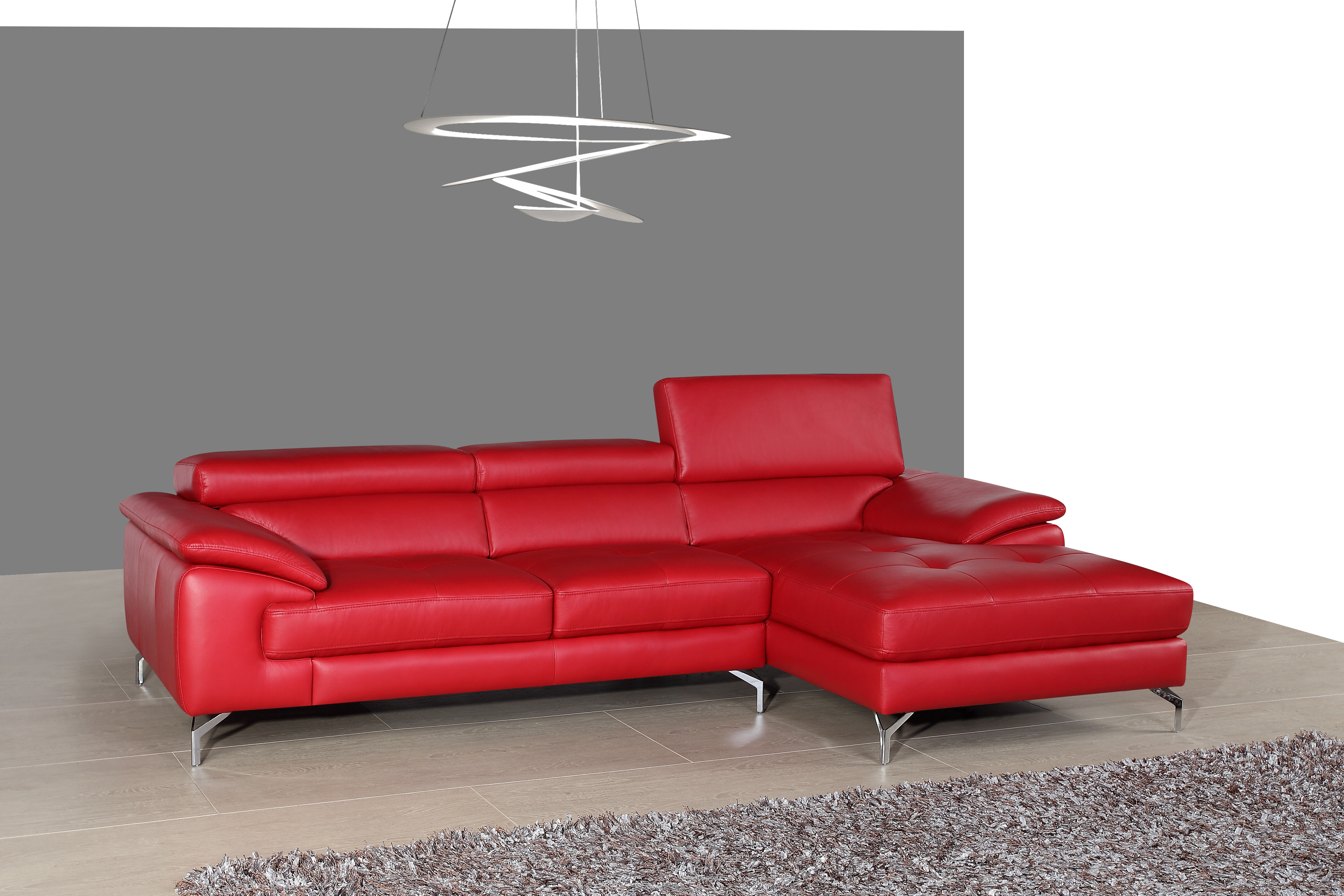 A973B Italian Leather Right Facing Chaise Mini Sectional in Red by J&M