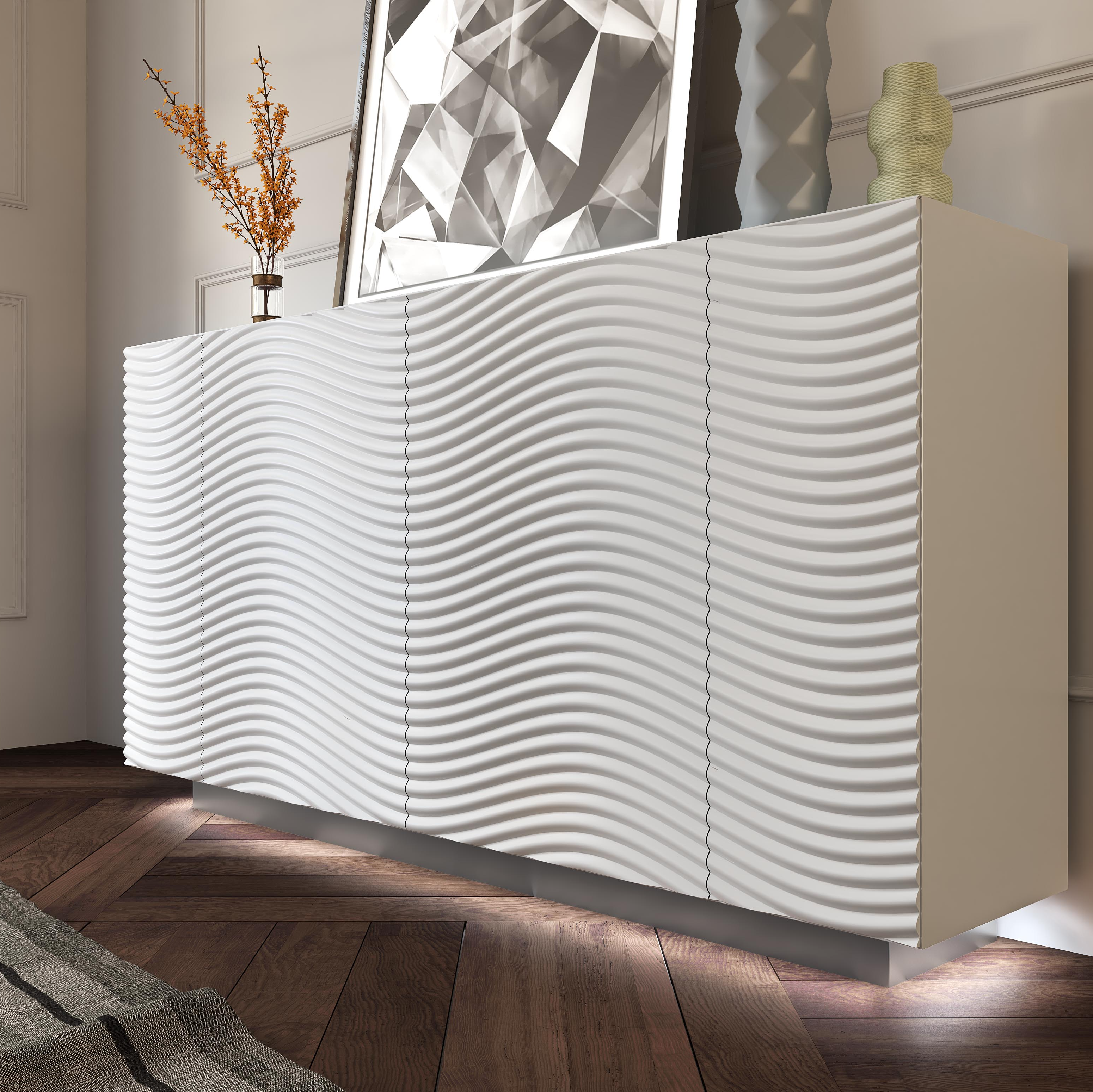 Wave 4 Door White Buffet