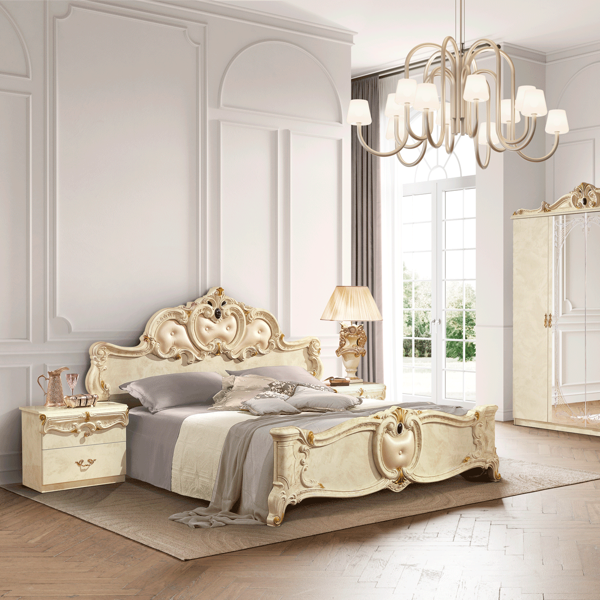 Barocco Ivory Platform Bed - Thumbnail 4