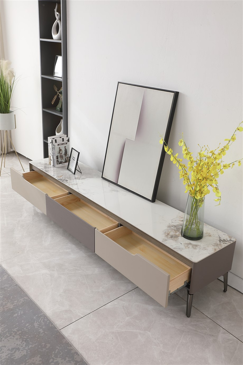 Luna Storage TV Stand with Marble Style Top - Thumbnail 4