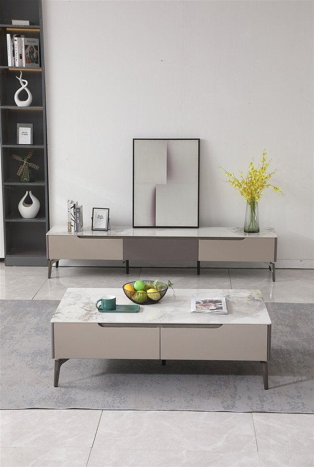 Luna Storage TV Stand with Marble Style Top - Thumbnail 3