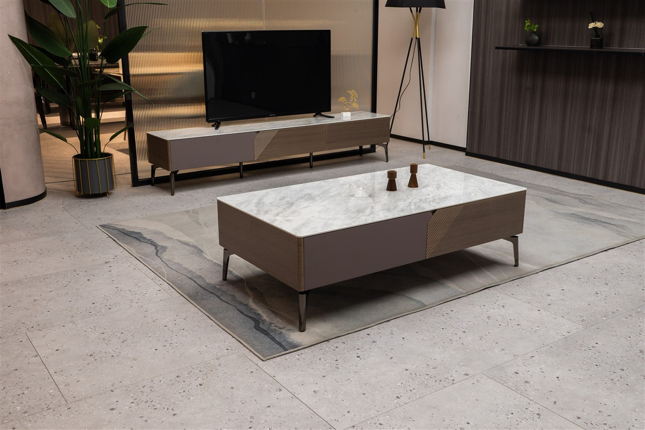 Mia Storage TV Stand with Carrera Style Top - Thumbnail 2